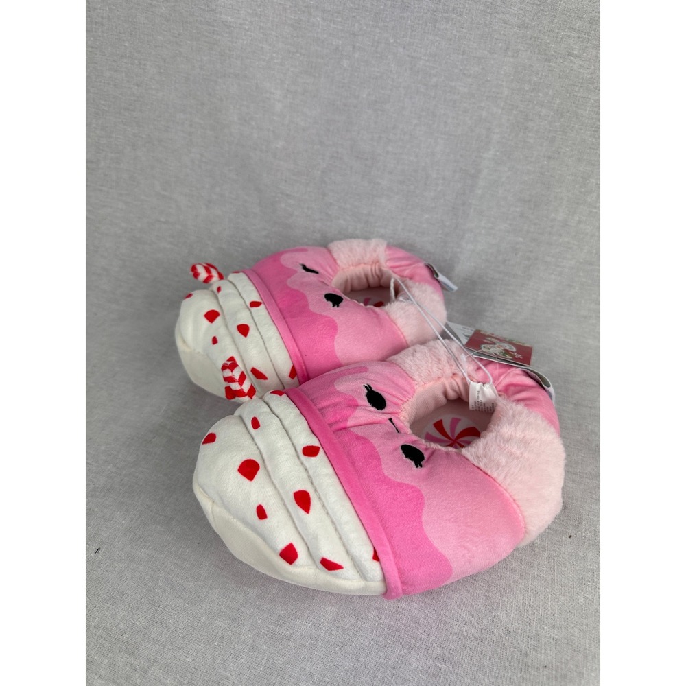 Squishmallows Peppermint Hot Cocoa Pink Plush Slippers Faux Fur‎ 13/1 NEW
